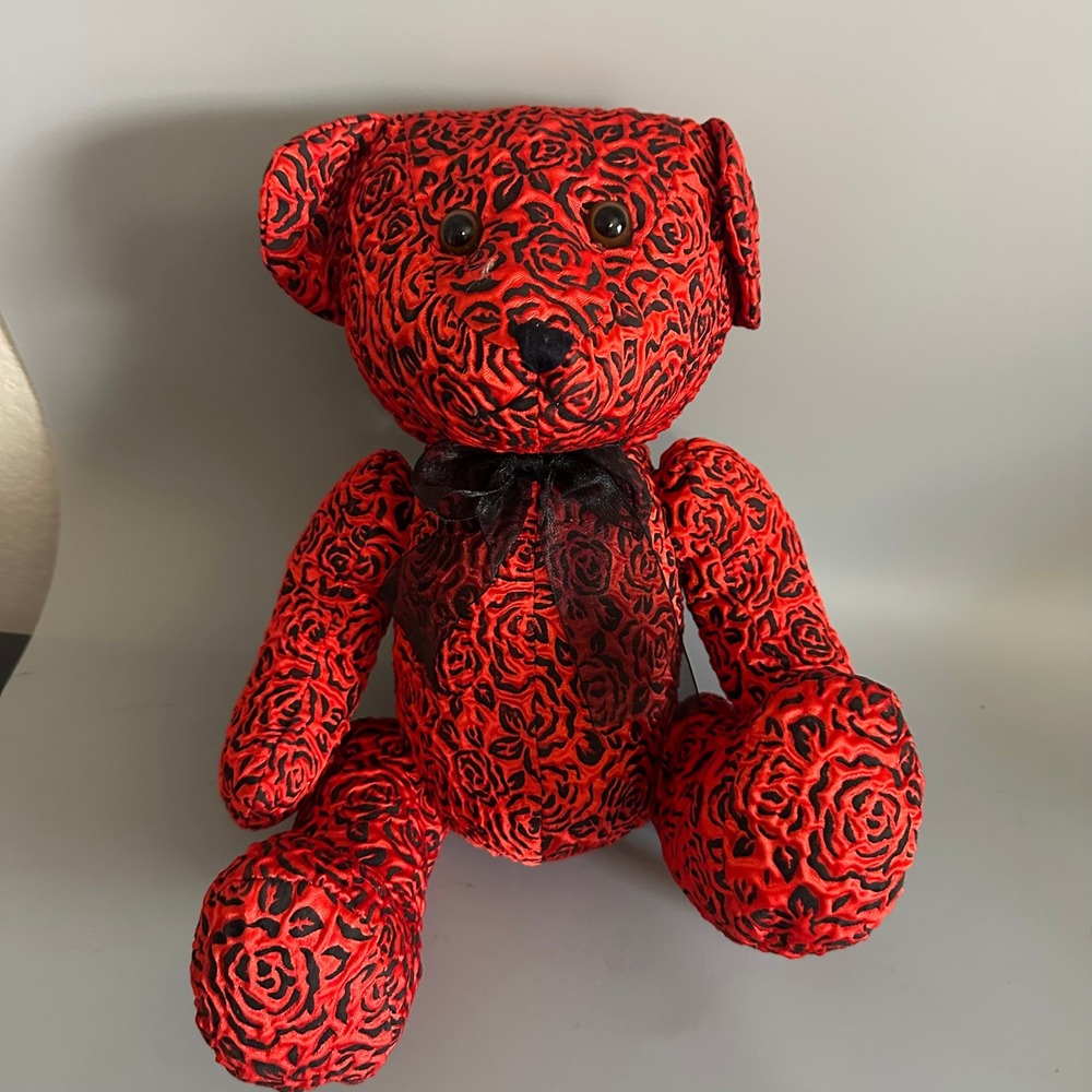 Sugar Loaf Red Black Rose Floral Plush Teddy Bear Valentine Gift Collectible